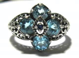 Blue Topaz and Blue Sapphire Vintage Style Sterling Silver Ring   Not 