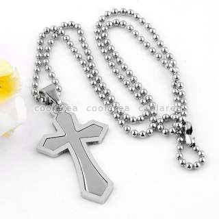New Mens Stainless Steel Big Cross Pendant Ball Chain Necklace 19 
