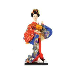  Japanese Doll in Theatrical Red Costume with Fan (ZYRGZ 45 
