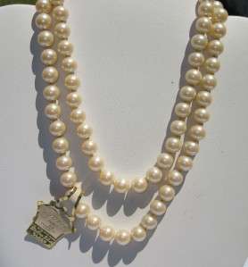 Vintage Faux Pearl 30 in Necklace Silver Clasp Tiara  