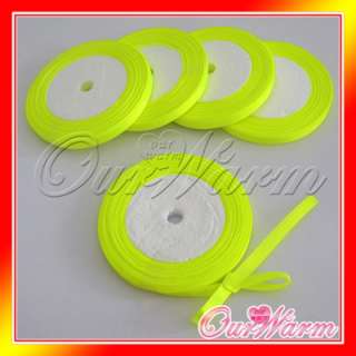 25 Yards Neon / Yellow / Lime Green 6mm 1/4 Satin Ribbon Bow Wedding 