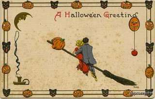 Halloween JOL Witch Broom Black Cats JOLs Poem Postcard  