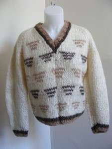   MOHAIR Hand Knit JOYCE Sportswear Ivory Brown Sweater S/M Italy Wool