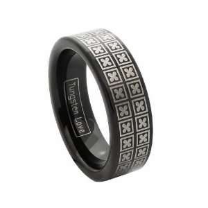  Rings of Lucky   Black Tungsten Carbide Wedding Band Ring 