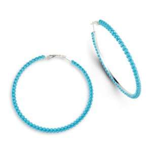    Light Blue Color Stone Silver Tone Round Hoop Earrings: Jewelry