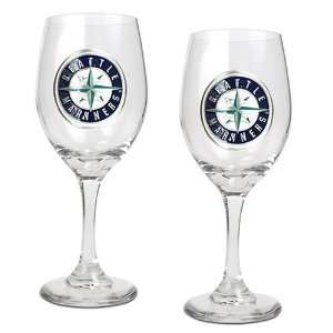   Seattle Mariners 2pc Wine Glass Set   Primary Logo: Sports & Outdoors