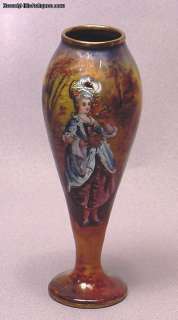 Exquisite Antique French Enamel Vase Lady With Flowers  