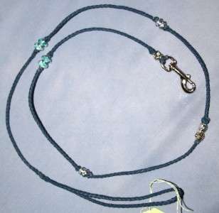 Blue Kangaroo Leather braided dog show leash with european bead charms 