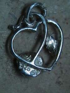 Vintage Sterling Silver Free Form Rose In Heart Charm  