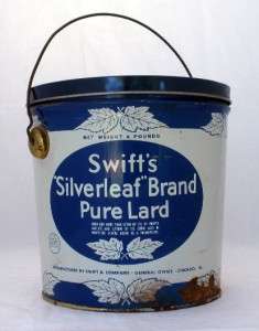 Vintage 4 Lb SWIFTS Silverleaf Brand Lard Tin w/ Handle  