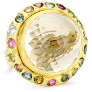   18k Gold Smoky Quartz and Tourmaline Shva Ring, Size 6 Jewelry