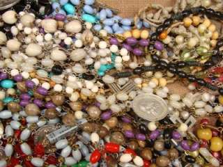 Vtg Huge Plastic Rosary Beads Charms Connectors Cross Religious Lot 