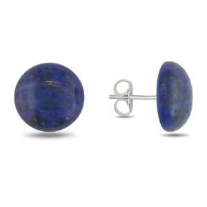    Sterling Silver Round Cabochon Lapis Lazuli Stud Earrings Jewelry