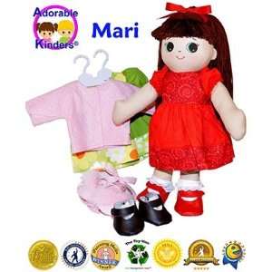  Adorable Kinders Rag Mari Doll with Green Dress & Pink 
