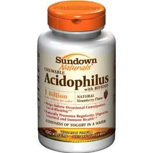 Sundown Acidophilus with Bifidus, Natural Strawberry Flavor, 100 