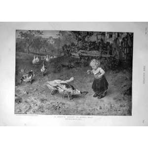   1893 Bodily Fear Child Geese Knaus Critical Old Print: Home & Kitchen