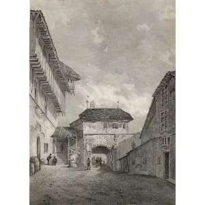  1820 Copper Engraving City Gate Constance Switzerland 