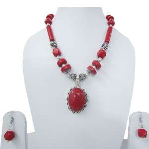  Coral Stone Trendy Fashionable Necklace Earring Set Jewelry: Jewelry