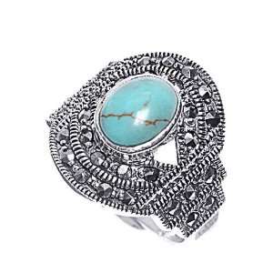 : Rhodium Plated Sterling Silver Wedding & Engagement Ring Turquoise 