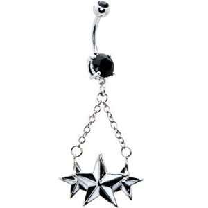  Black and White Nautical Star Trio Belly Ring Jewelry