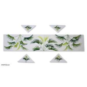  Cotton table runner and napkins, Tropical Palms (set for 