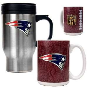New England Patriots NFL Travel Mug & Gameball Ceramic Mug Set 