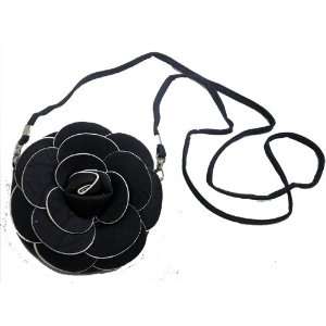   New Leather Cross Body Round Bag w/ Flower 7 (Black) Beauty
