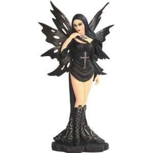  Standing Fairy in Black Clothes with Gothic Cross Figurine 