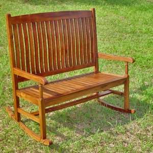   Traditional Stained Double Rocking Chair Bench Patio, Lawn & Garden