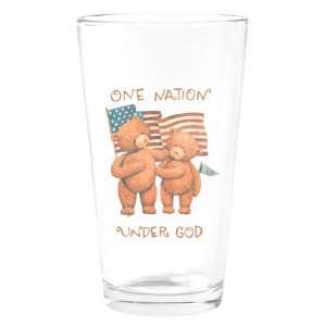  Pint Drinking Glass One Nation Under God Teddy Bears with 