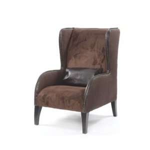 Brown Leather and Burlap Wing Chair Kensington Collection 