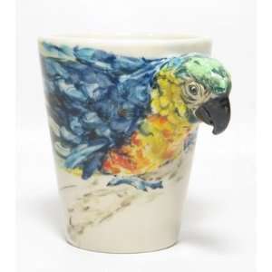  Blue Parrot Macaw Sculpted Handpainted Ceramic Mug