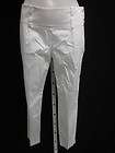   White Cotton Stretch Flat Front Straight Leg Cropped Capri Pants Sz S