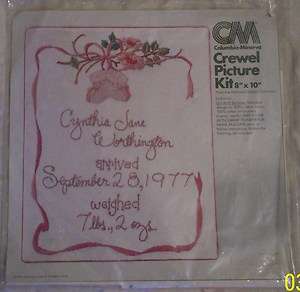 Crewel Embroidery Baby Girl Birth Sampler Kit  