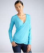 Fluxus aqua jersey long sleeve crisscross v neck top style# 319859601