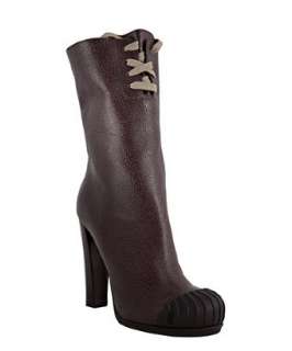 Fendi mouse leather and rubber toe lace up boots   