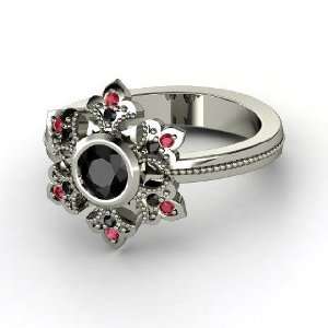 Snowflake Ring, Round Black Diamond Palladium Ring with Black Diamond 