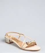 Salvatore Ferragamo beige patent leather strappy square heels style 