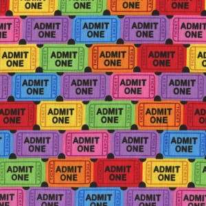 MOVIES FILM MULTICOLORED TICKETS Cotton Fabric BTY for Quilting Craft 