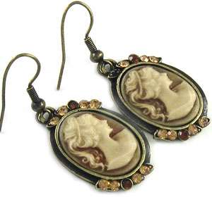 ANTIQUE VINTAGE STYLE CAMEO DANGLE EARRINGS JEWELRY E35  