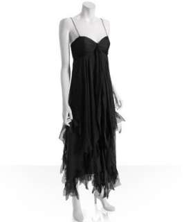 Nicole Miller black silk chiffon tiered long dress  BLUEFLY up to 70% 