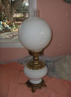 Up for sale is a beautiful vintage milk white 2 globe glass table lamp 