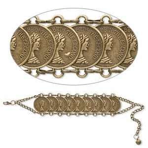   Pewter Queen Elizabeth II Coins Bracelet ~ 7 1/2 with 2 extender
