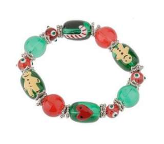 Hand Painted Glass Bead Christmas Bracelets Set of Two  