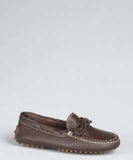 Tods KIDS dark brown leather boat stitch moccasins   up to 70 