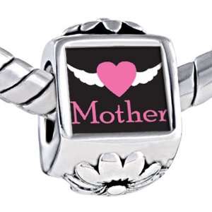 Pugster Pink Heart White Wings & Mother Against Flower Holiday Beads 