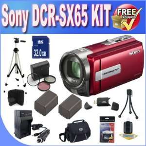  Sony DCR SX65 Handycam Camcorder (Red) w/32GB Accessory 