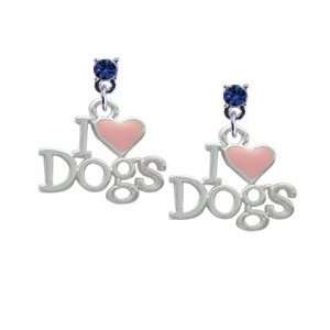 love Dogs with Pink Heart Sapphire Swarovski Post Charm Earrings 