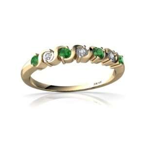  14K Yellow Gold Round Genuine Emerald Ring Size 4: Jewelry