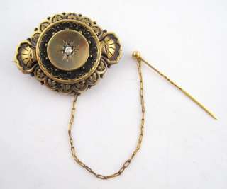 Antique Diamond 14k Gold Locket Brooch Victorian Renaissance Revival 